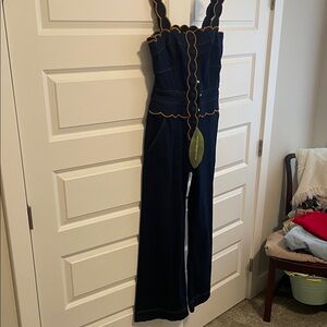 FARM Rio Navy Jumpsuit with Gold Trim